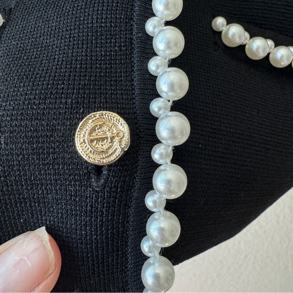 *SOLD* 
Sandro Black Faux Pearl Beaded Sorbonne Cardigan Size Small - Picture 2 of 12